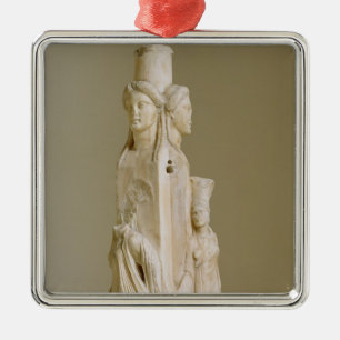 Triform Herm von Hecate, Marmorskulptur, Ornament Aus Metall