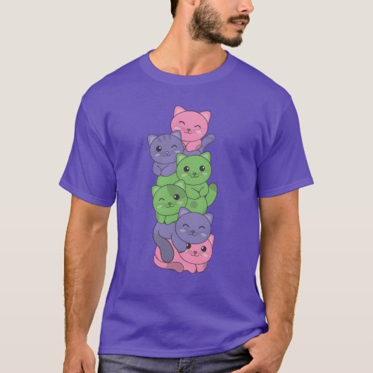 Trigender Flag Cat Pride Lgbtq Niedlicher Cat Jung T-Shirt (Vorderseite)