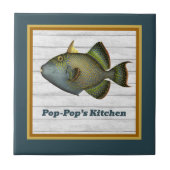 Triggerfisch in Aquamarinem Gold und Orange mit Na Fliese (Vorderseite)