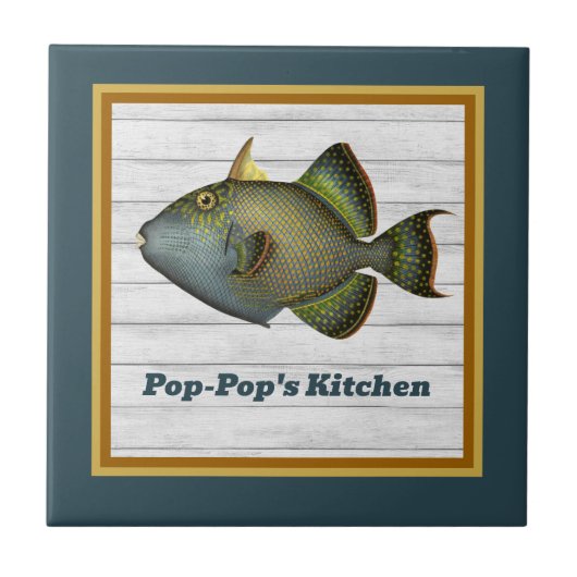 Triggerfisch in Aquamarinem Gold und Orange mit Na Fliese (Vorderseite)