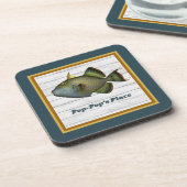 Triggerfisch in Aquamarinem Gold und Orange mit Na Getränkeuntersetzer (Linke Seite)