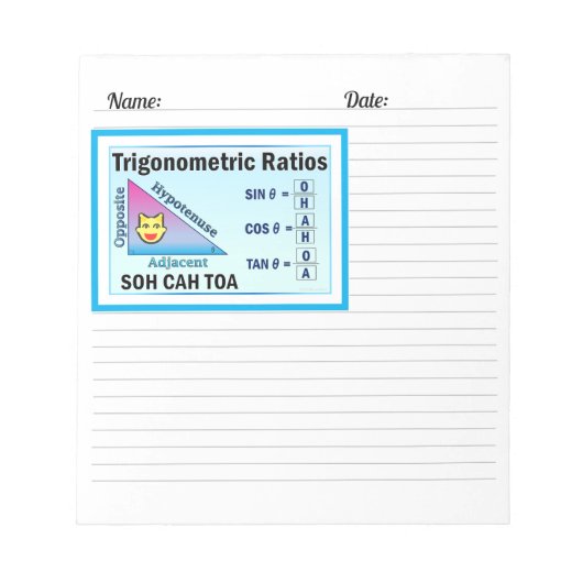 Trigonometrie SOH CAH TOA Blue Notepad Notizblock (Vorderseite)