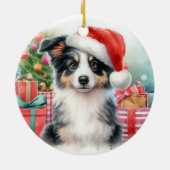 Trikolore Border Collie Puppy Christmas Keramik Ornament (Hinten)