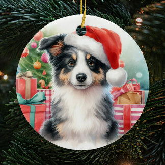 Trikolore Border Collie Puppy Christmas Keramik Ornament