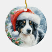 Trikolore Border Collie Weihnachtsmannmütze Weihna Keramik Ornament (Vorne)