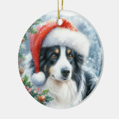 Trikolore Border Collie Weihnachtsmannmütze Weihna Keramik Ornament (Links)