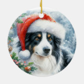 Trikolore Border Collie Weihnachtsmannmütze Weihna Keramik Ornament (Hinten)