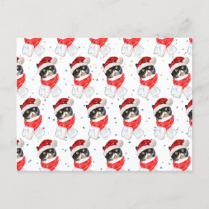 Trikolore Cat Christmas Wasserfarbe mit Scarf Feiertagspostkarte