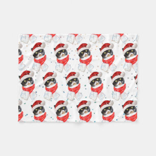 Trikolore Cat Christmas Wasserfarbe mit Scarf Fleecedecke