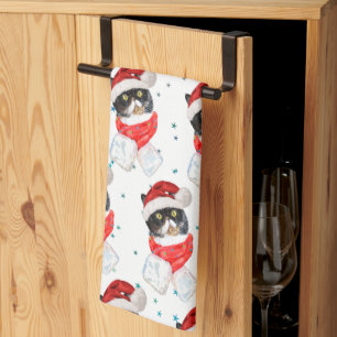 Trikolore Cat Christmas Wasserfarbe mit Scarf Geschirrtuch