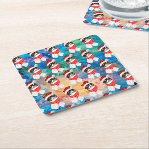 Trikolore Cat Funny Christmas Holidays Rechteckiger Pappuntersetzer