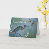 Trikolore Heron and Dragonflies Birthday Karte (Gelbe Blume)