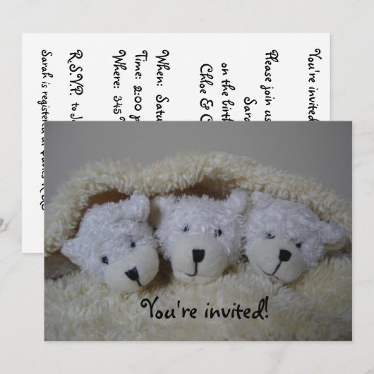 Trilet mit Babydusche Einladung (Vorne/Hinten)