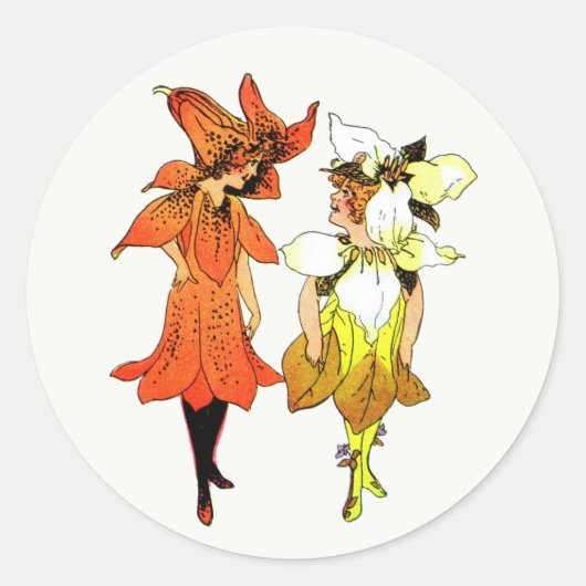 Trillium und Tiger-Lily, Whimsical Blume Buchkunst Runder Aufkleber (Vorderseite)