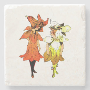Trillium und Tiger-Lily, Whimsical Blume Buchkunst Steinuntersetzer