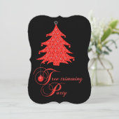 Trimmen Sie die Weihnachtsbaum-rote Spitze-Party Einladung (Stehend Vorderseite)