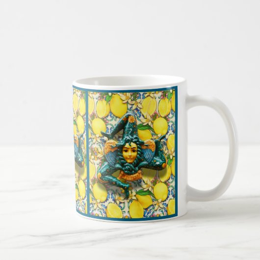 Trinacria Sicily Italy Pride Lemon Tile Medusa Kaffeetasse (Rechts)