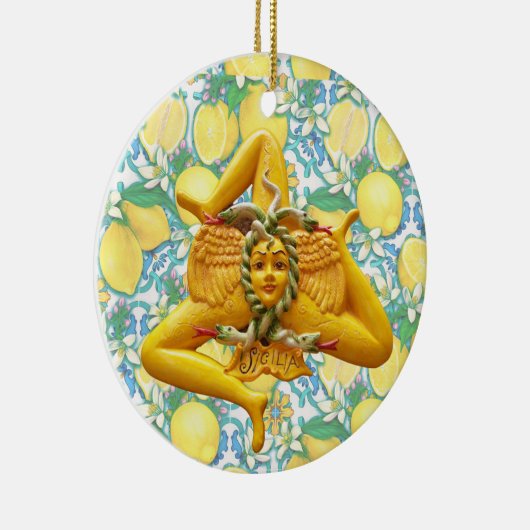 Trinacria Sicily Sicilia Italien Pride Lemon Blue Keramik Ornament (Rechts)