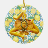 Trinacria Sicily Sicilia Italien Pride Lemon Blue Keramik Ornament (Vorne)