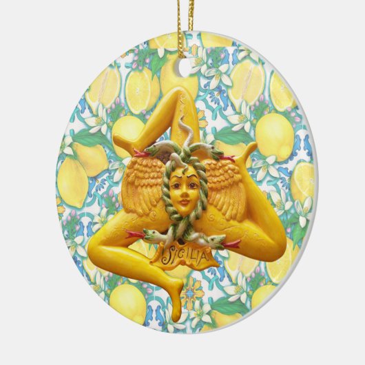 Trinacria Sicily Sicilia Italien Pride Lemon Blue Keramik Ornament (Links)