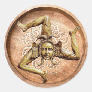 Trinacria Symbol von Sizilien (Falsches Holz) Runder Aufkleber