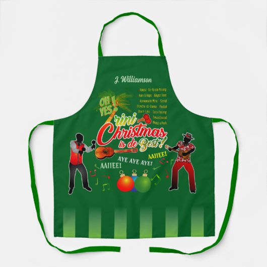 Trini Christmas Parranderos with Name on GREEN Schürze (Vorderseite)