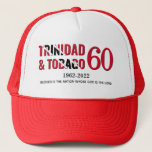 TRINIDAD 60 Jahre Unabhängigkeit Truckerkappe<br><div class="desc">Modern, stylish TRINIDAD 60th Anniversary Independence baseball cap to celebrate TRINIDAD'S 60TH ANNIVERSARY OF INDEPENDENCE. The design shows TRINIDAD & TOBAGO in the well known black striped flag of TRINIDAD & TOBAGO with 60 in bold red typography and the years 1962 - 2022 underneath in black text. There is also...</div>