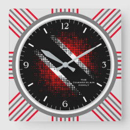 Trinidad and Tobago Dot Pattern Flag and Grey Edge Quadratische Wanduhr