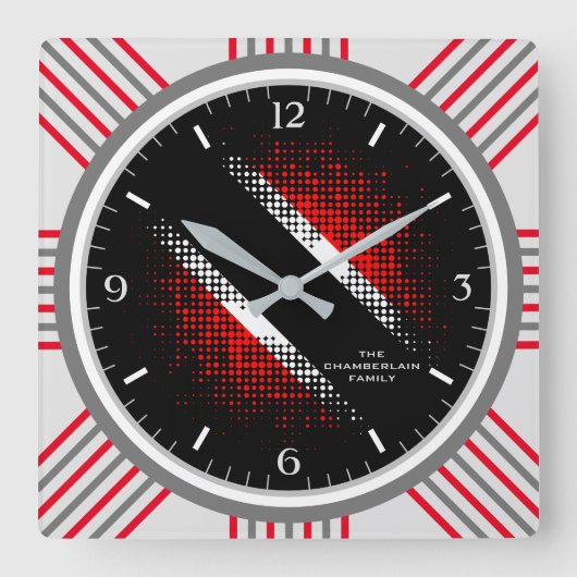 Trinidad and Tobago Dot Pattern Flag and Grey Edge Quadratische Wanduhr (Vorderseite)