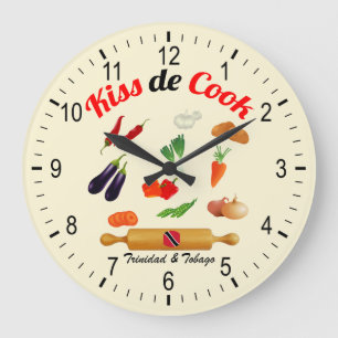 Trinidad and Tobago Kiss The Cook Food Große Wanduhr