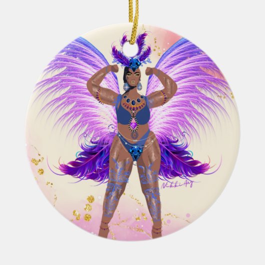 Trinidad Carnival Queen - Tropisches Poster Keramik Ornament (Vorne)