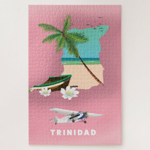 Trinidad-Karte illustrierter Reiseplakat. Puzzle