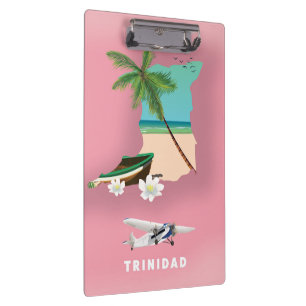 Trinidad Karte illustriertes Reiseplakat. Klemmbrett