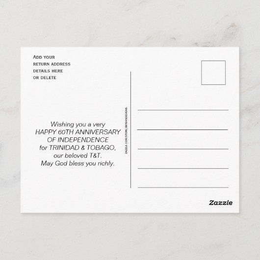 TRINIDAD TOBAGO 60 Jahre Unabhängigkeit Postkarte (Rückseite)