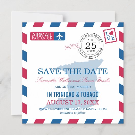 Trinidad Tobago Airmail Save the Date Magneteinladung (Vorderseite)