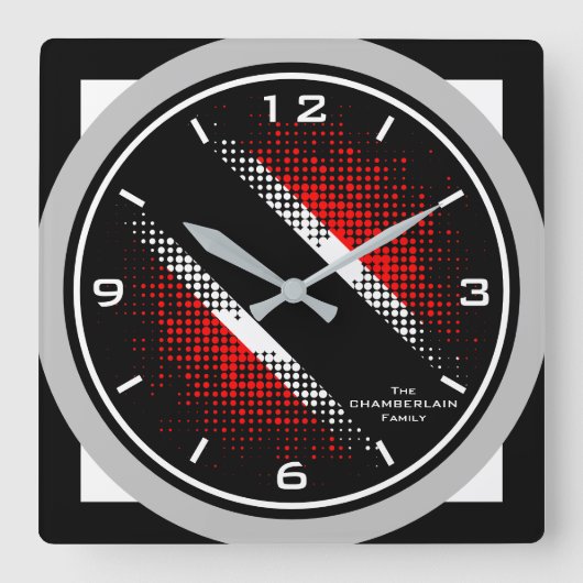 Trinidad und Tobago Dot Pattern Flag Grau Edge Quadratische Wanduhr (Vorderseite)
