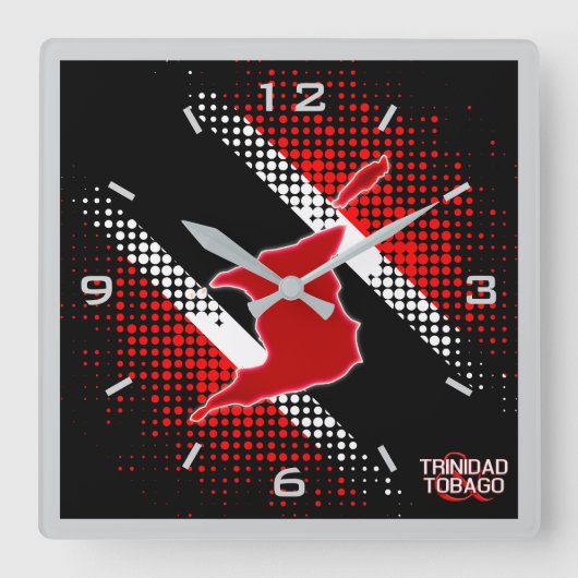 Trinidad und Tobago Flag und Karte GRAU. GRENZE Quadratische Wanduhr (Vorderseite)