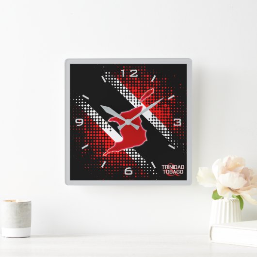 Trinidad und Tobago Flag und Karte GRAU. GRENZE Quadratische Wanduhr (Zuhause)