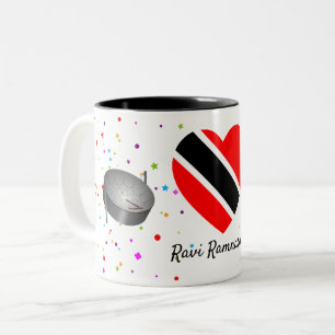 Trinidad und Tobago-Flagge & Steelpan (Ihr Name) Zweifarbige Tasse