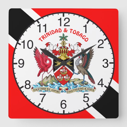 Trinidad und Tobago-Flagge und Wappen Quadratische Wanduhr (Vorderseite)