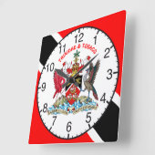 Trinidad und Tobago-Flagge und Wappen Quadratische Wanduhr (Winkel)
