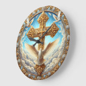 Trinity Dove Cross Golden Wall Große Wanduhr (Winkel)