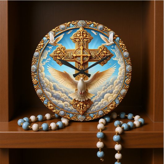 Trinity Dove Cross Golden Wall Große Wanduhr