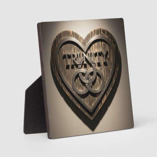 TRINITY Heart — Rustic Wooden Symbol Plaque Fotoplatte (Vorderseite)