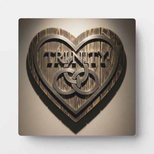 TRINITY-Herz — Rustikales Holzschild Fotoplatte (Vorderseite)
