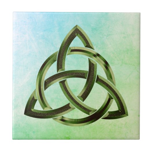 Trinity Knot Celtic Watercolor Green Metal Circlat Fliese (Vorderseite)