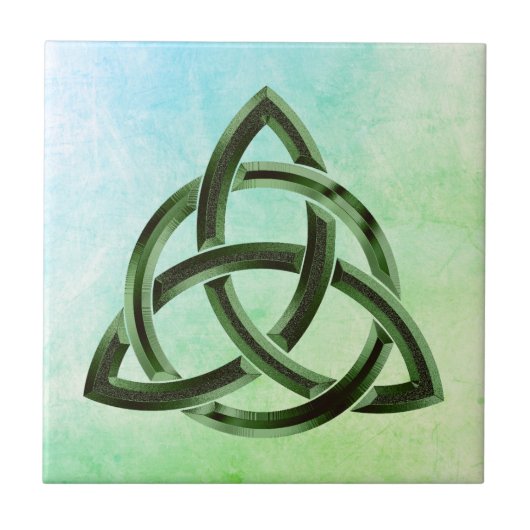 Trinity Knot Celtic Watercolor Green Metal Circlat Fliese (Vorderseite)