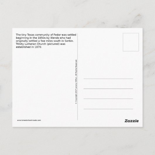 Trinity Lutheran Church - Fedor, Texas - Postcard Postkarte (Rückseite)