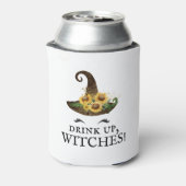 "Trink auf, Hexen!" Rustikales SonnenblumenHallowe Dosenkühler (Kanne Rückseite)