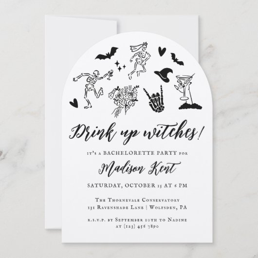 Trink Hexen! Spooky Whimsical Bachelorette Einladung (Vorderseite)